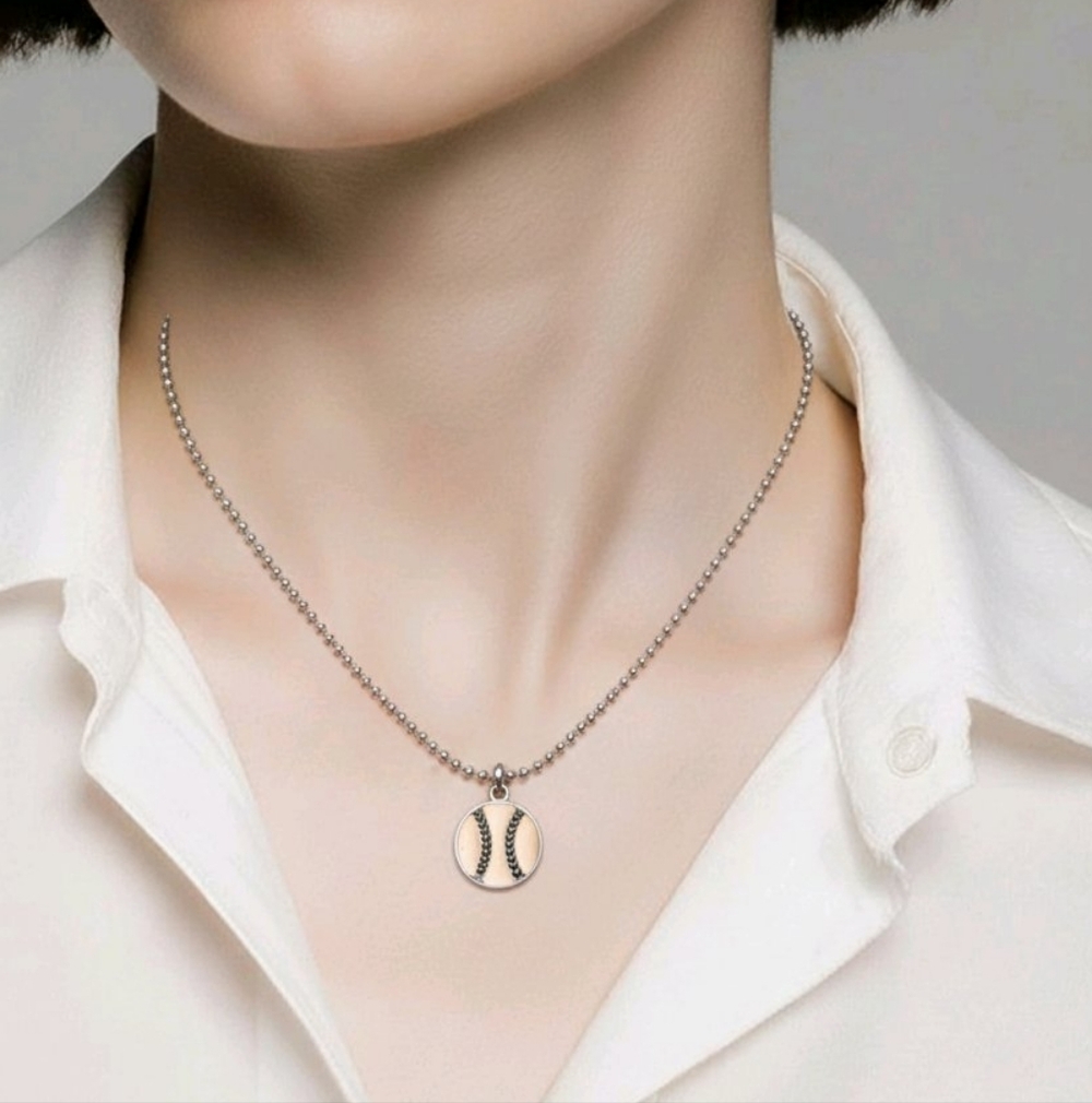 Cookie Lee Softball Baseball Charm Sterling Silver Chain Necklace